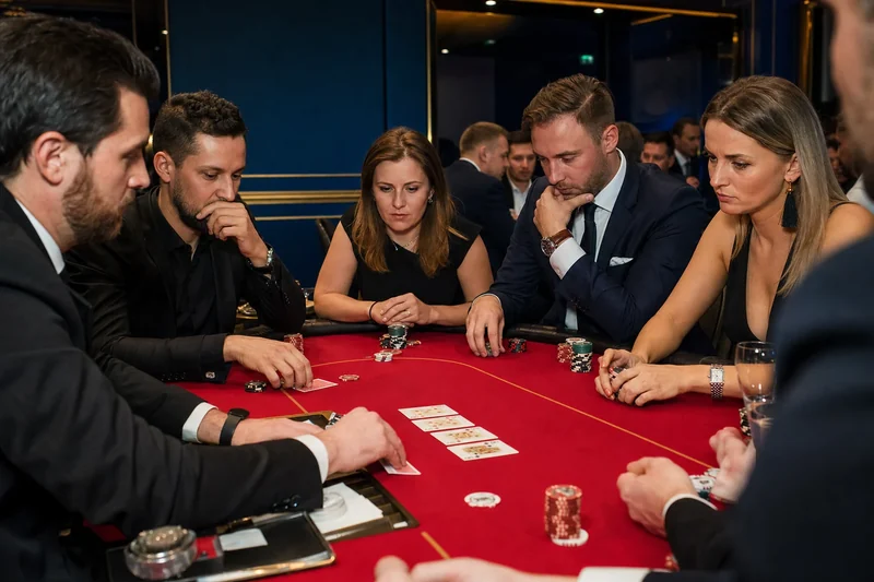 Wspólne karty na stole pokerowym podczas rozgrywki
