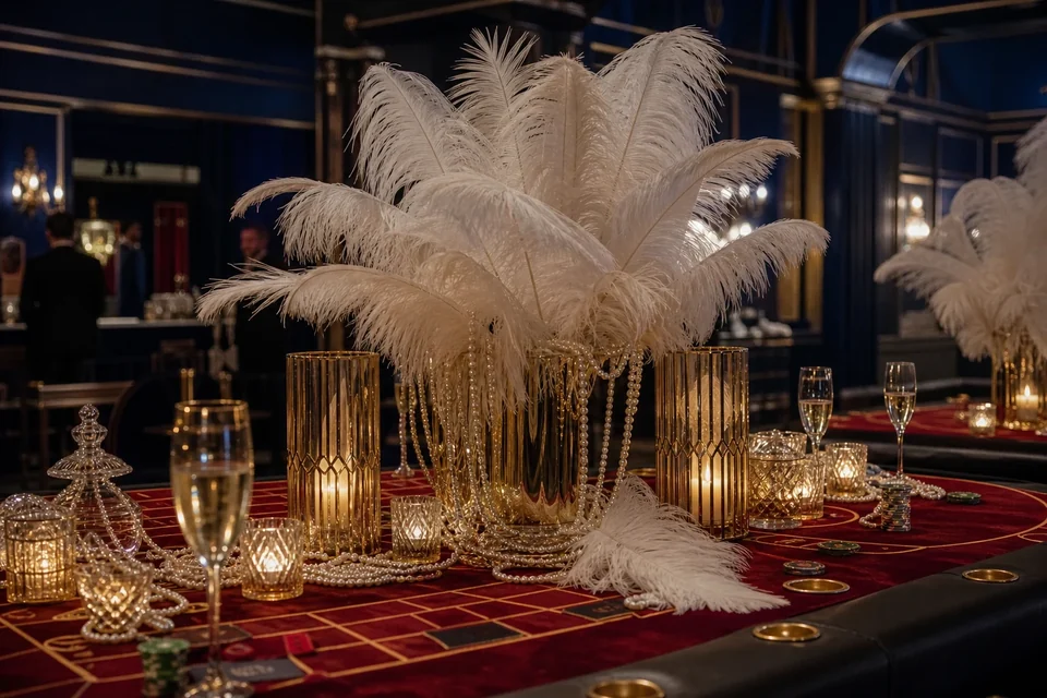 Wielki Gatsby – pióra i perły w dekoracji
